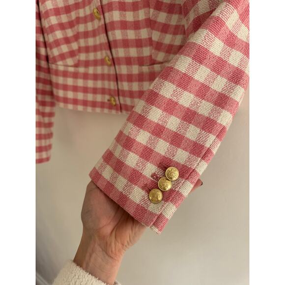 J. CREW Louisa Lady Jacket in Pink Gingham Terry Tweed Size 8 - Picture 9 of 12